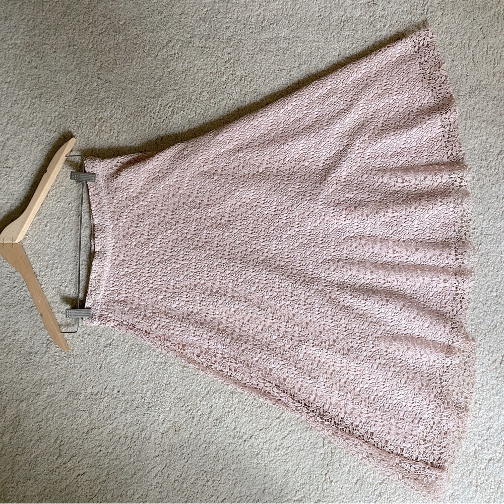 Lovely Zara Blush Pink Midi A-line Skirt With Lace Overlay